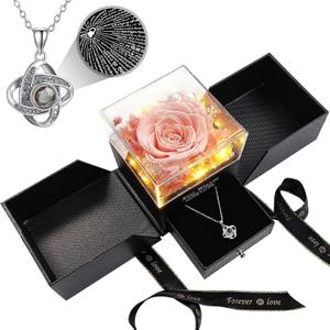 Preserved Pink Real Rose with Heart I Love You Necklace - Mother Day Gift for Mom Her Wife Girlfriend Grandma on Valentine's Mother Day Christmas Birthday Anniversary Romantic - Pink Style 2