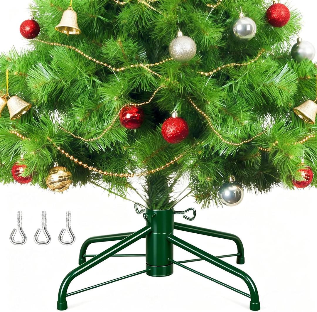 KUANVE Metal Christmas Tree Stand, 16 Inch Folding Xmas Tree Stand Base for 1-3 Ft Artificial Tree, Replacement Christmas Tree Holder, Fits Under 0.5-1.25 Inchs Tree Pole