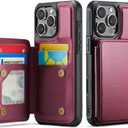 Vinich for iPhone 16 Pro Wallet Case with Card Holder, RFID Blocking Credit Slots Kickstand Shockproof Phone Cover Fit for iPhone 16 Pro 6.3" Wine Red