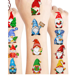 110 PCS Gnome Christmas Temporary Tattoos Themed Birthday Party Decorations Favors Supplies Decor Gnomes Garden Colorful Xmas Winter Tattoo Stickers Gifts For Game Boys Girls Classroom School Prizes