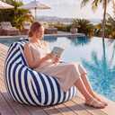 Outdoor Bean Bag Chair, Pear Shaped Outdoor Beanbag Sofa Waterproof Sunproof Breathable Fabric Patio Chair for Home Patio Poolside Dorms 29 x 29 x 27 Inches(Blue White Stripes), 29.13 x 29.13 x 27.17 inches