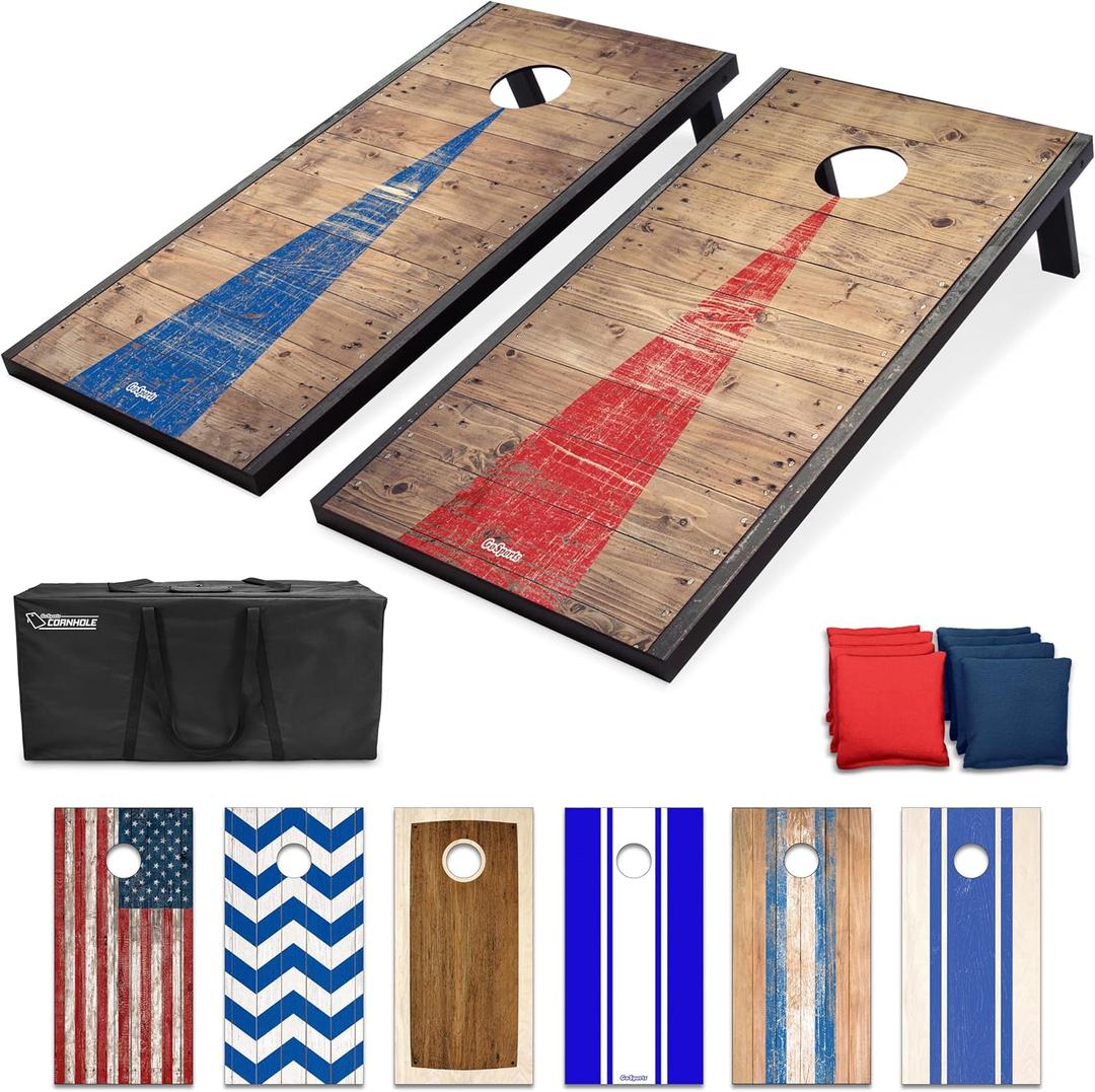 GoSports Portable Cornhole Sets, 8 Styles  Choose 4 x 2 ft or 3 x 2 ft - Boards Include 8 Bean Bags, Travel Case, and Game Rules (4 x 2 ft Rustic)