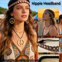 kasahara 5 Pcs Hippie Costume Accessories for Women 60s 70s Hippie Outfit Gifts Headband Peace Sign Necklace Earrings Bracelet Sunglasses