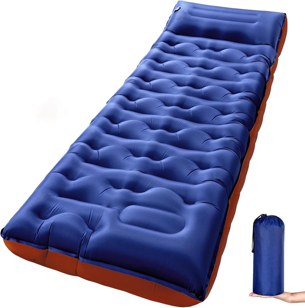 KASBAH Camping Sleeping Pad,Extra Wide 6 inch Thick Inflatable Sleeping Pads with Built-in Foot Pump and Pillow,Ultralight Camping Mat Gear for Outdoor Hiking,Camping (Sky Blue)