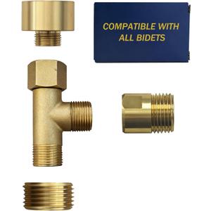 Universal Bidet T Adapter for Any Brand Bidet Hose, All-in-One Solution fit Toilet Tank Inlet or Angle Valve Outlet, 3/8"-7/8"-1/2"Brass Made