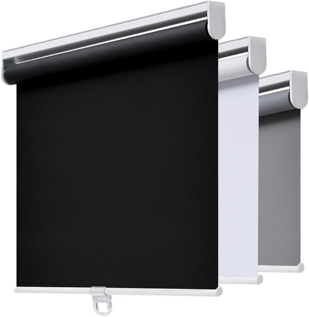 AOSKY Cordless Roller Shades Blackout Blinds for Windows Room Darkening Rolled Up Shades with Spring System, UV Protection Window Shades Door Blinds for Home and Office (26" W x 72" H, Black) (26"W x 72"H, Black)