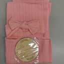 DRESHOW BQUBO Baby Swaddle Blankets for Girls, 4PCS Newborn Accessories Set with Hat and Bow Headband with Hello World Wooden Birth Announcement Card, Baby Blankets for Girls (Pink)