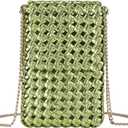 Woven Small Crossbody Bag for Women, PU Leather Cell Phone Purse with Chain Strap Mini Shoulder Bag Beach Crossbody Phone Bag
