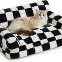 BFPETHOME Cat Couch & Dog Couch Bed, Pet Sofa for Small Pet, Cute Cat Sofa, Checkered Dog Bed with Washable Cover (Black&White) (26.0"L x 19.0"W x 13"Th)