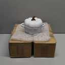 FYUEROPA Pumpkin Bowl Set with Lid and Handle, Set of 4 Ceramic Ramekins for Baking, Casserole Dish Individual Severing Pot, Stoneware, Oven Safe, 14 Oz (White) 1 UNBROKEN.