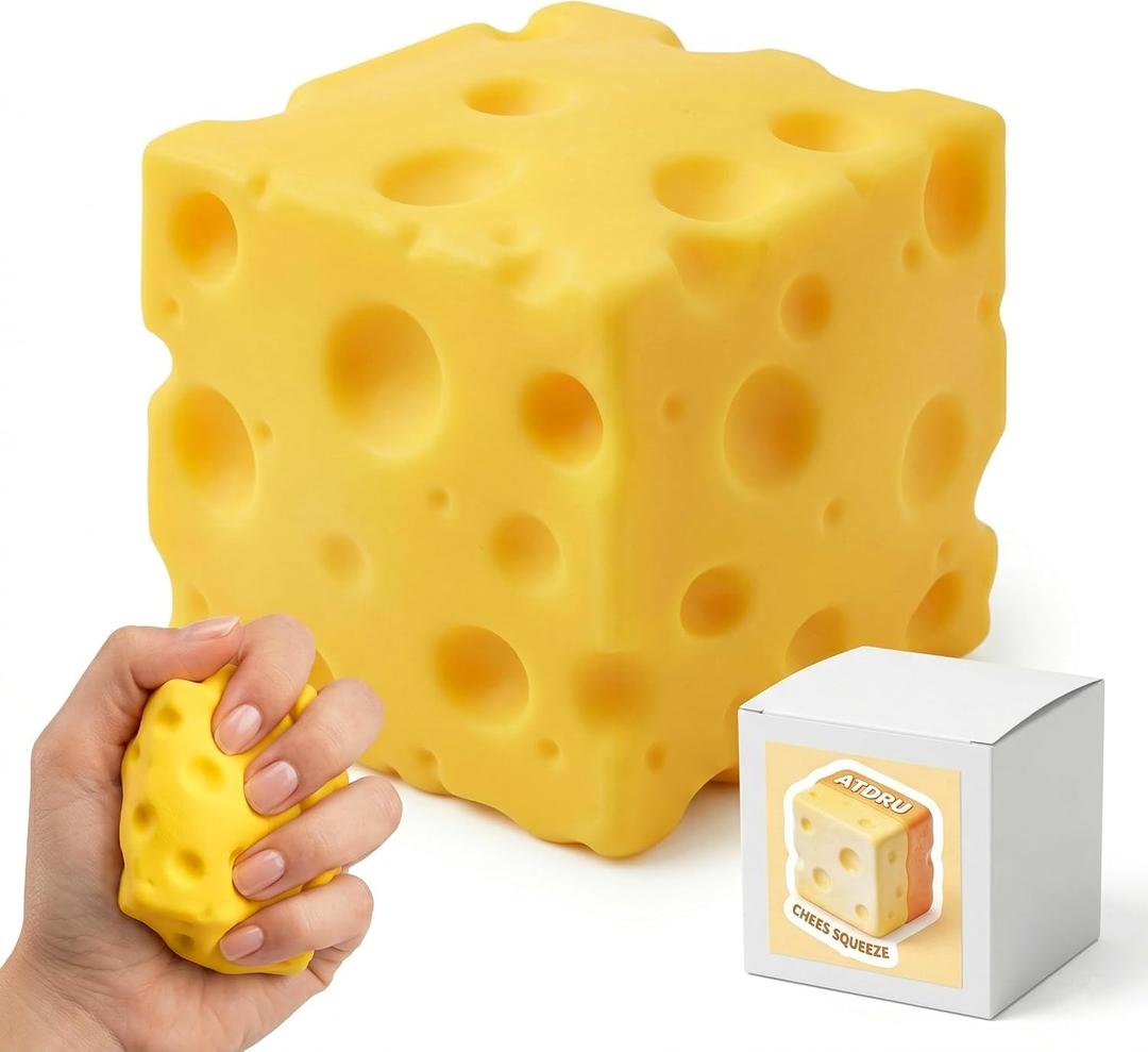 Cheese Squishy Squeeze Toy, Yellow Soft Sensory Cheese Stress Ball, Fidget Desk Gifts for Adults, Realistic Cheese Cube Novelty Toy for Relax and Focus (2.2in)