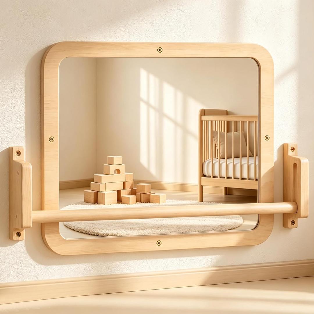 Montessori Mirror with Bar for Standing Practice, Early Development Toy, 
22 x 2.99 x 36 inches