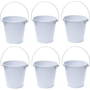 Colored Metal Buckets with Handle, 6 Pack 5.91 Inch Galvanized Iron Pail Bucket for Kids,Classroom,Crafts,and Party Favors (White)