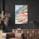 Vintage Pink Beach Umbrella Wall Art Posters Summer Beach Canvas Amalfi Coast Italy Landscape Minimalist Preppy Prints Painting For Home Bedroom Dorm Decor 8x12inch Framed (style-4)