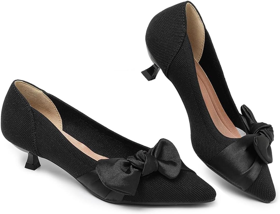 Womens Kitten Heels Pumps Shoes Comfortable Knit Closed Toe Heels for Women Work Office Casual Wedding Dressy (Black), Size 40 