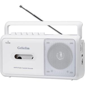 Gelielim Cassette Player Boombox, Portable AM/FM Radio Stereo, Cassette Tape Player Recorder with Big Speaker and Earphone Jack, Battery Operated or AC Powered Tape Recorder Cassette Player (White)