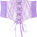 WHIPPY Women Lace-up Corset Waist Belt Transparent PVC Lace Crochet Petal Elastic Wide Belt for Dress (S: Fit Waist 27-30 Inches, Purple)