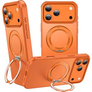 360Magnetic Swivel Ring for iPhone 17 pro case, Built-in Metal Stand and Ring Holder, Magsafe Compatible, Military Grade Protection, Shockproof - Orange