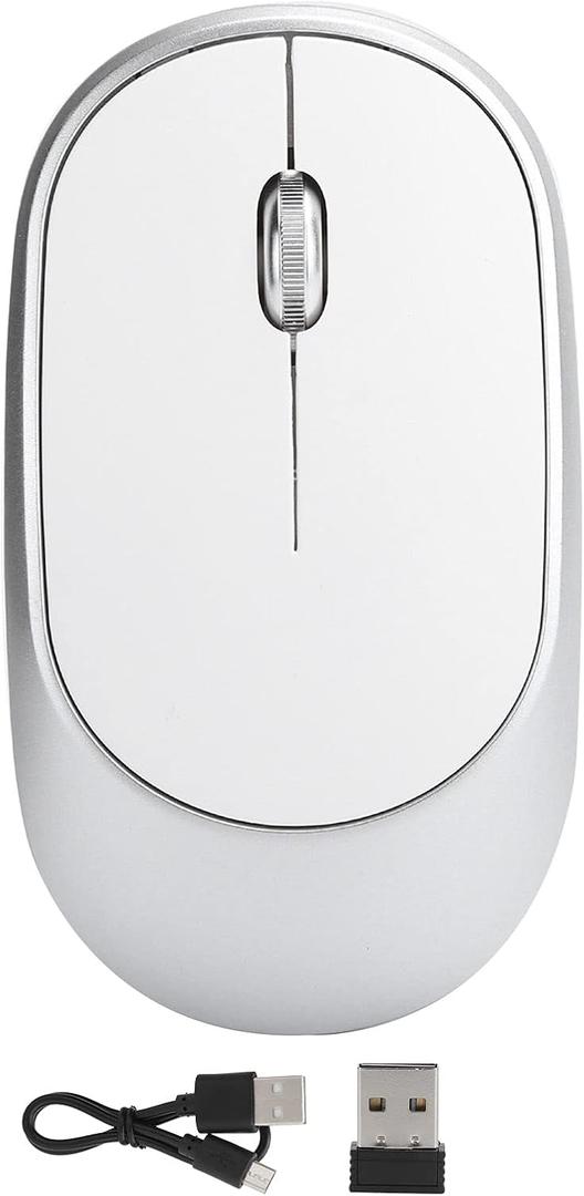 Rechargeable Wireless Mouse, Portable Mobile Optical Cordless Mouse with USB Receiver 1000/1200/1600 Adjustable DPI Computer Mouse 3 Keys for Laptop PC (Silver)