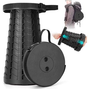 Collapsible Stool, Folding Chair - Upgraded Portable Chair with Load Capacity 400lbs, Portable Stool for Camping Fishing Hiking - Folding Tool with Carrying Straps,Gifts for Fisherman (Black)