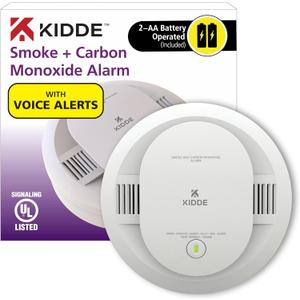 Kidde Smoke & Carbon Monoxide Detector, AA Battery Powered, Voice Alerts, LED Warning Light Indicators