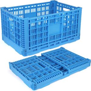Collapsible Milk Crate, 72L Heavy Duty Plastic Storage Crate Stackable, Collapsible Crates for Storage, Space Saving for Home & Camping - Extra Large, Holds 130 lbs, Blue