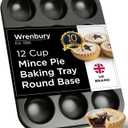 Wrenbury Mince Pie Baking Pan 12 Cup - Jam Tart Pan - Commercial Grade Premium Non Stick Carbon Steel - Food Safe Easy Clean Shallow Patty Tins for Baking Tart Tray