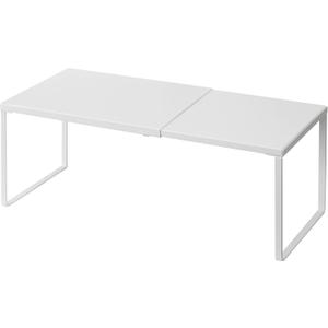 Nxconsu Cabinet Shelf Expandable Organizer Riser Rack for Kitchen Pantry Cupboard Under Sink Countertop Home Organization Extra Storage Space Saver Heavy Duty Metal Edgeless Design White (8.26D * 14.56-24.6W * 8.46H)