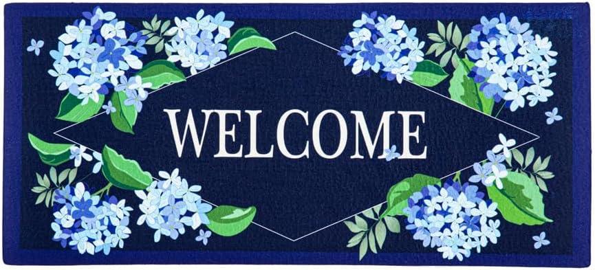 Evergreen Flag Hydrangea Welcome Sassafras Switch Mat | Interchangeable Entrance Doormat | Indoor and Outdoor | 22-inches x 10-inches | Non-Slip Backing | All-Season | Low Profile | Home Dcor