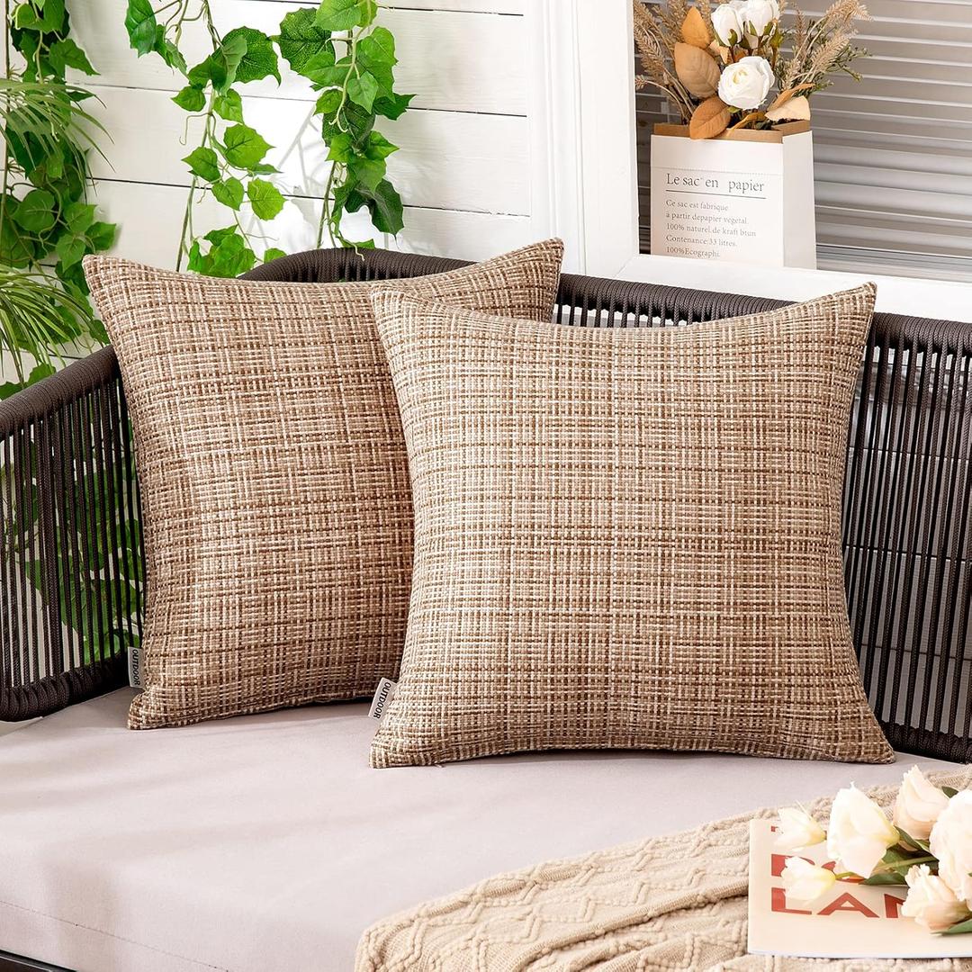 MIULEE Outdoor Waterproof Throw Pillow Covers Decorative Farmhouse Water Resistant Cushion Covers for Tent Patio Garden Couch Sofa Pack of 2, 18x18 Inch Beige