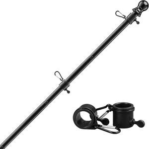 6FT Flag Pole Kit, Stainless Steel Heavy Duty Black American US Flagpole, Rustproof for Outdoor Garden Roof Walls Yard (Without Bracket)