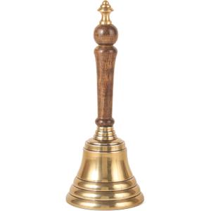 Hand Bell with Antique Brass Finish and Wooden Handle Perfect for Weddings, Schools, Games, Reception Desks, Religious Ceremonies & Events 3 Diameter, 8 Height