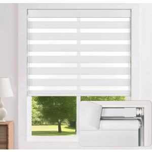 LazBlinds No Drill Zebra Blinds for Windows 46" W x 64" H, White