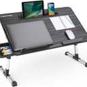 NEARPOW Laptop Bed Tray Table, Height & Angle Adjustable Portable Bed Table,Portable Computer Tray Laptop Stand for Bed W/Tablet Stand & Drawer, Foldable Lap Tablet Table for Sofa Couch Floor Writing (Dark Black)