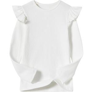 Girls Long Sleeve T-Shirt Cotton Rib Knit T Shirt Toddler Stretch Basic Warm Round Neck Tops 140