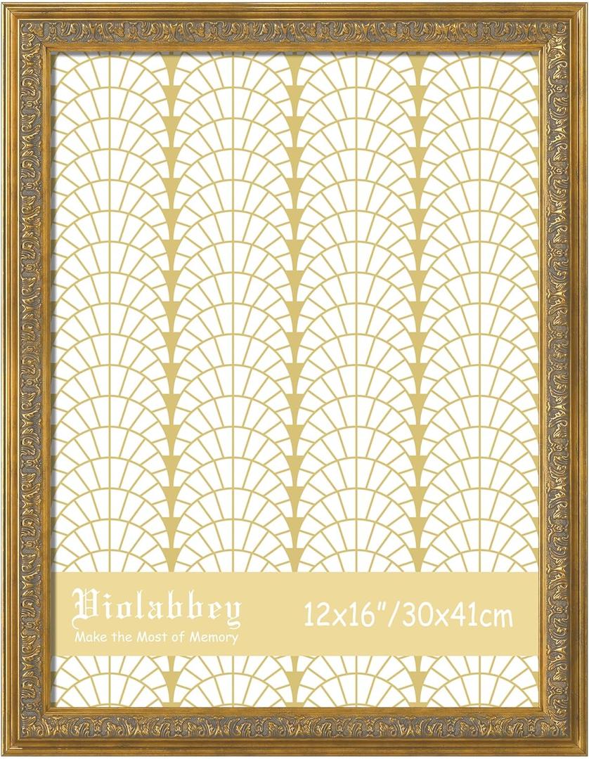 VIOLABBEY 12x16 Picture Frame Gold, Vintage Photo Frames Ornate without Mat for Wall Hanging