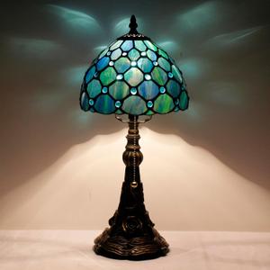 Small Tiffany Lamp Mini Stained Glass Desk Lamp Sea Blue Pearl Style Vintage Table Lamp Tiffany Style Night Light 8x17.5 Inch