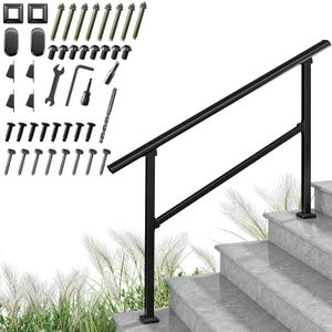 Upgrade 4-Step Outdoor Handrail Kit - Black Transitional Hand Rail for Outdoor Steps (3-4 Steps)