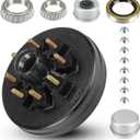 Trailer Brake Drum Kit, 8-Hole, 6.5" Bolt Circle Brake Drum for 7000 lb Axles, Replacement Brake Hub Drum Assembly for Rvs, Trailer and Semi Truck