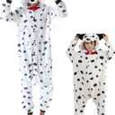 DELEY Unisex One Piece Animal Adult Dalmatian Onesie, Animal Pajamas Halloween Cosplay Costume for Women and Mens (6-7 Years, White Black)
