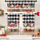 Arttown Christmas Kitchen Window Curtains and Valances Set 36 Inch, Xmas Tree Buffalo Plaid Short Tier Curtain for Cafe Living Room Bathroom, Winter Vintage 3 Pieces Set Kitchen Decor