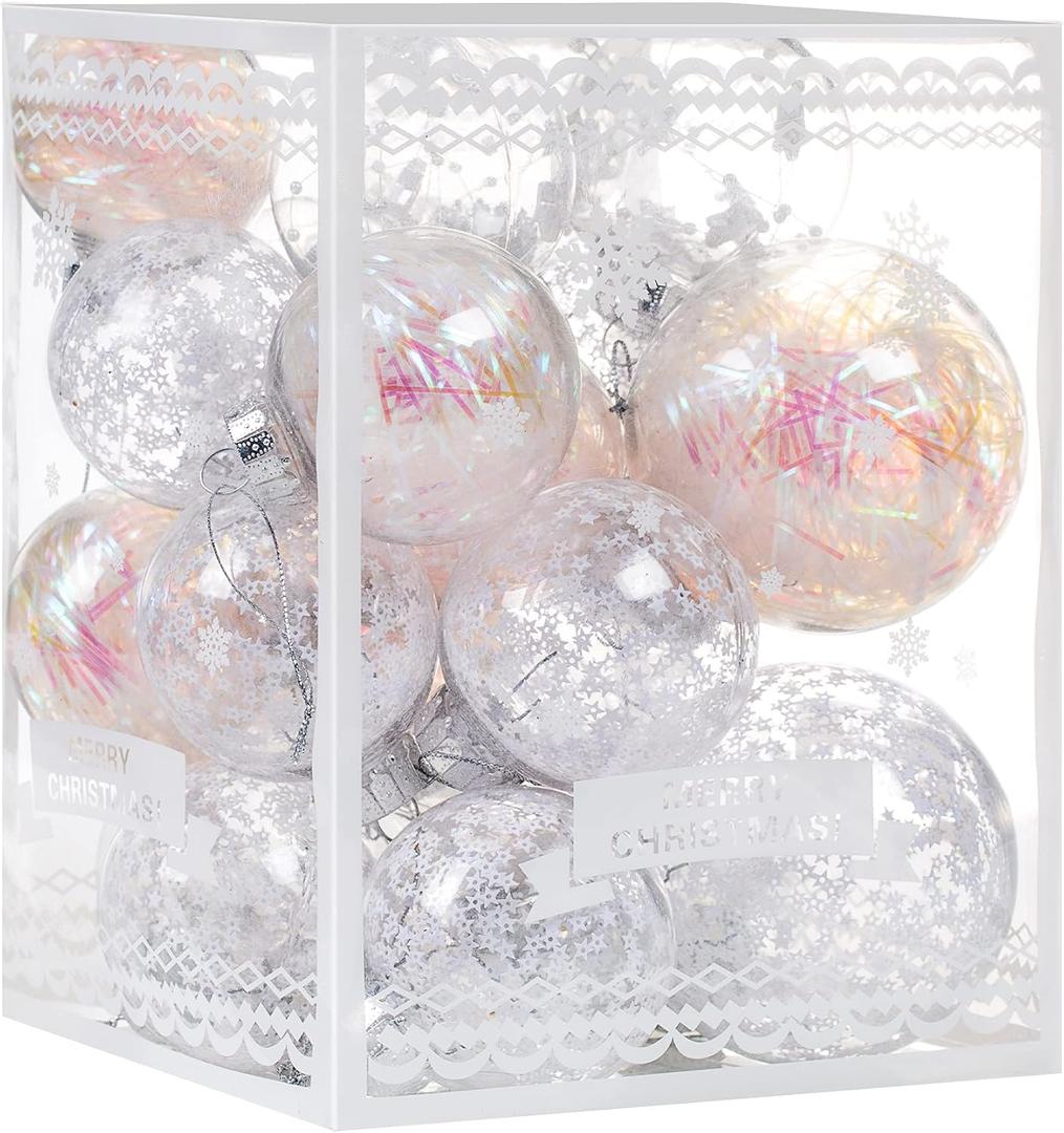 Christmas Ornaments Ball Set-Shatterproof Clear Plastic Decorative Baubles for Xmas Tree House Holiday Wedding Party Decoration,20pcs White (Style 4)