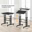 Enayplon Small Standing Desk with Wheels, Mobile Stand Up Desk, Portable Standing Table on Wheels for Walking Pad, Rolling Computer Desk Adjustable Height, Tall Table