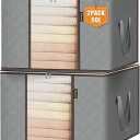 BALEINE 2 Pack Clothes Storage Bags, 24 Gallon Storage Containers with Reinforced Handle, Sturdy Zipper, Closet Organizer for Blanket, Comforter, Pillow, Bedding (Grey, 2 Pack)