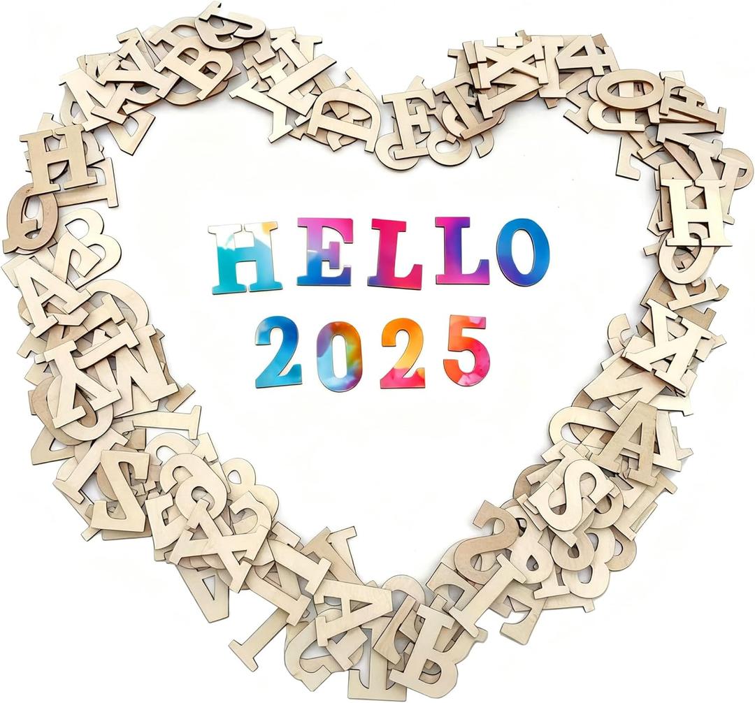 Wooden Letters for Crafts, 1 Inch Unfinished Capital Wooden Alphabet Letters & Numbers Wood Letters for DIY Painting Arts Home Decorations Spelling Learning (124Pcs)