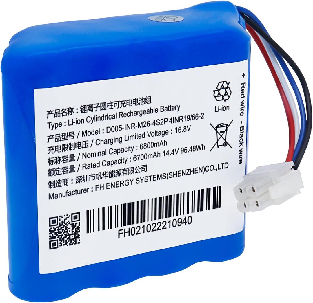Fanhua Replacement Battery Compatible with Narwal T10 J1 J2 YJCC010 YJCC003 YJCC001 Robot Vacuum Cleaner 14.4V 6800mAh Li-ion Battery