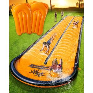 Slip Water and Slide for Kids Adults, Extra Long Backyard Water Slide with Pool and 2 Inflatable Bodyboards, Summer Outdoor Games Water Toys (17FT)