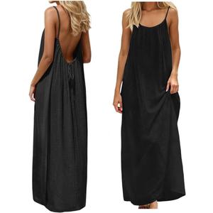 Backless Cami Dress Backless Dress House Dress for Women Sleeveless Long Cami Lounge Dress Backless for Indoor Summer Wear (Black, Medium)