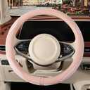 Binsheo Nappa Leather Pink Steering Wheel Cover, Advanced Microfiber Leather Non-Slip Breathable Fabric, Warm in Winter and Cool in Summer, Universal 15 inch