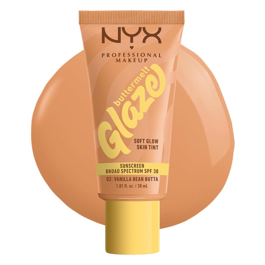 NYX PROFESSIONAL MAKEUP Buttermelt Glaze Soft Glow Skin Tint + SPF 30, Up To 12HR Wear, 02 Vanilla Bean Butta (1.01 Fl Oz (Pack of 1))
